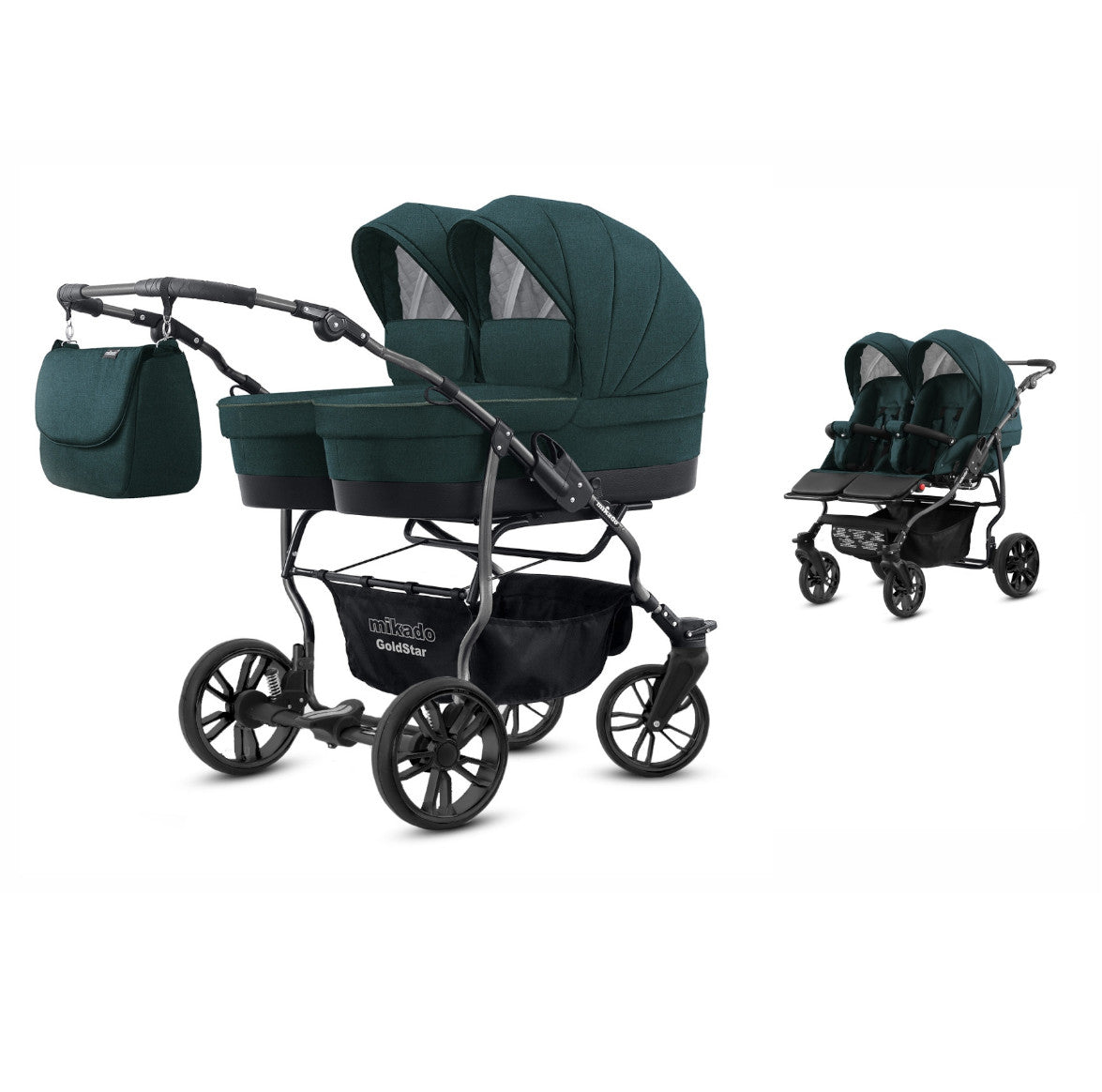 Carucior pentru gemeni 2 in 1 Mikado Goldstar GS-17 Kaki/Cadru negru/Roti negru carucior-gemeni