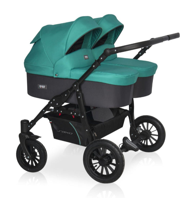 Carucior pentru gemeni Riko Basic Saxo Lagoon scaune reversibile roti cu aer carucior-gemeni