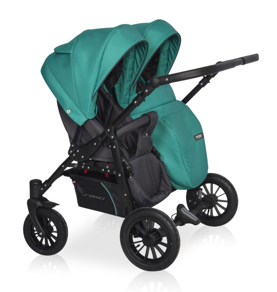 Carucior pentru gemeni Riko Basic Saxo Lagoon scaune reversibile roti cu aer carucior-gemeni