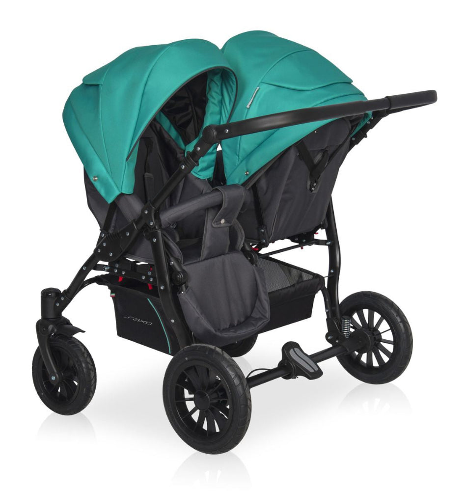 Carucior pentru gemeni Riko Basic Saxo Lagoon scaune reversibile roti cu aer carucior-gemeni