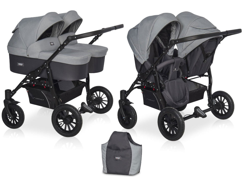 Carucior pentru gemeni Riko Basic Saxo Stone scaune reversibile roti cu aer carucior-gemeni