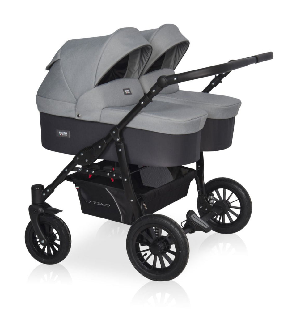 Carucior pentru gemeni Riko Basic Saxo Stone scaune reversibile roti cu aer carucior-gemeni