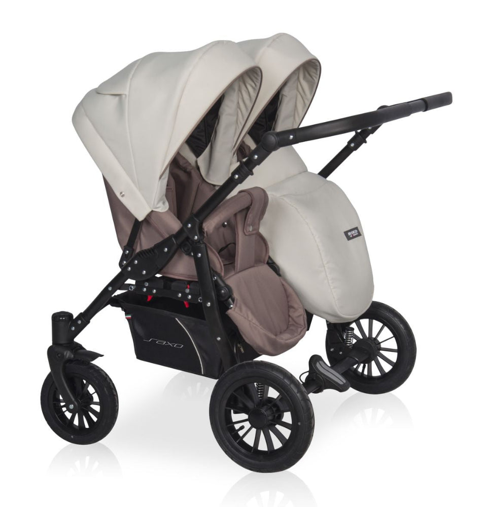 Carucior pentru gemeni Riko Basic Saxo Latte scaune reversibile roti cu aer carucior-gemeni