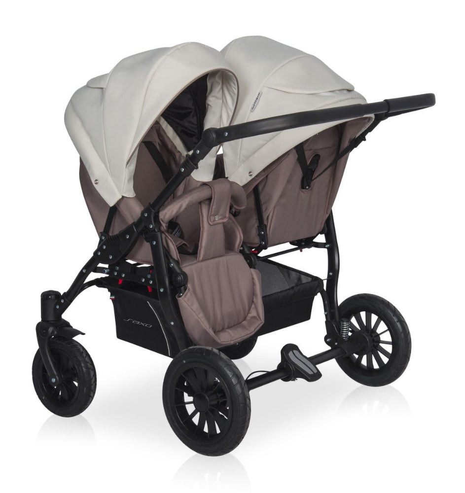 Carucior pentru gemeni Riko Basic Saxo Latte scaune reversibile roti cu aer carucior-gemeni