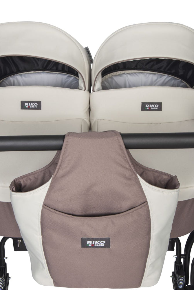 Carucior pentru gemeni Riko Basic Saxo Latte scaune reversibile roti cu aer carucior-gemeni