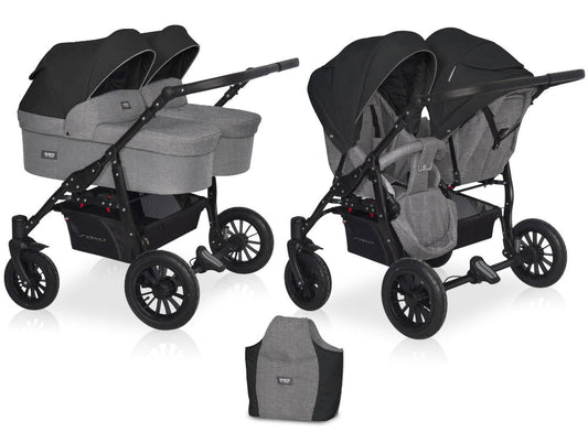 Carucior pentru gemeni Riko Basic Saxo Onyx scaune reversibile roti cu aer carucior-gemeni