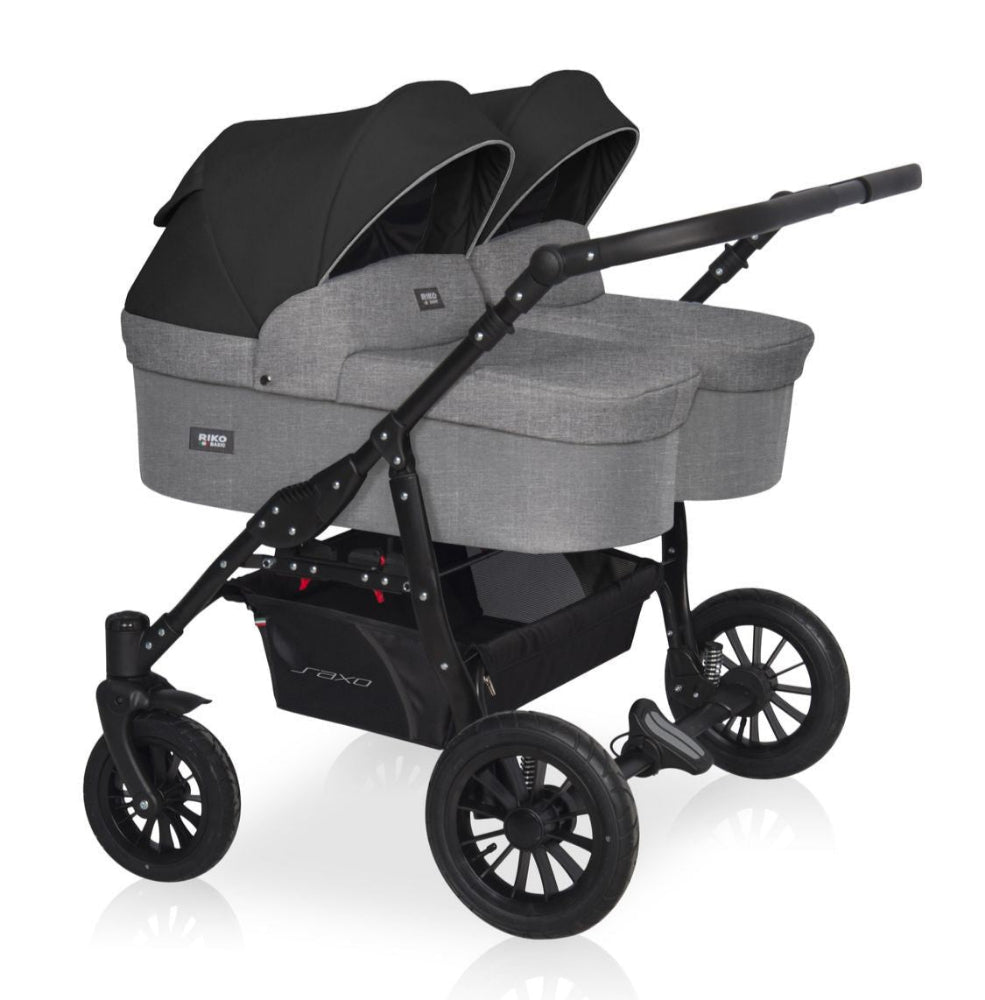 Carucior pentru gemeni Riko Basic Saxo Onyx scaune reversibile roti cu aer carucior-gemeni