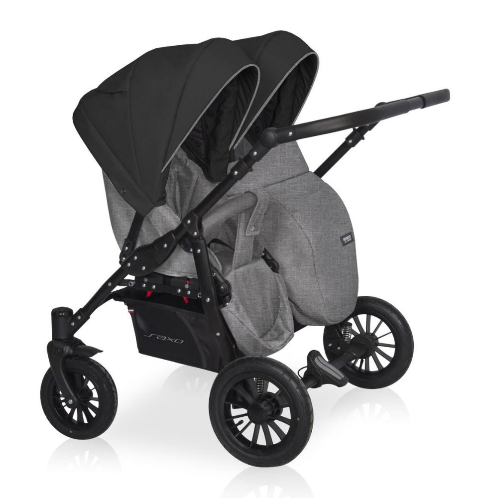 Carucior pentru gemeni Riko Basic Saxo Onyx scaune reversibile roti cu aer carucior-gemeni