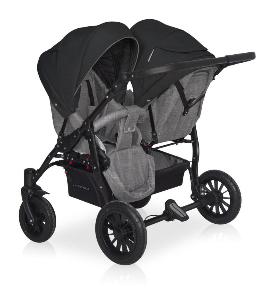 Carucior pentru gemeni Riko Basic Saxo Onyx scaune reversibile roti cu aer carucior-gemeni