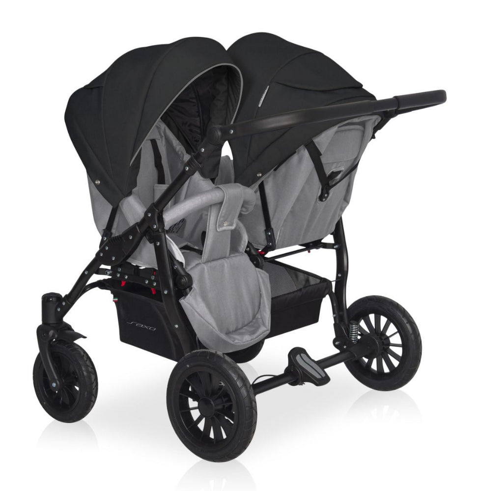 Carucior pentru gemeni Riko Basic Saxo Grey Fox scaune reversibile roti cu aer carucior-gemeni