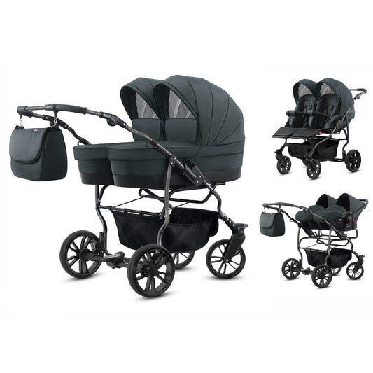 Carucior pentru gemeni 3 in 1 Mikado Goldstar GS-10 Grafit/Cadru negru/Roti negru carucior-gemeni