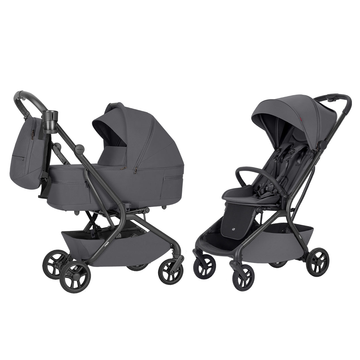 Carucior copii compact Carrello Magia 2.0 CRL-6655 2 in 1 Elm Grey, dimensiuni bagaj de mana, max. 22 Kg, adaptori cos auto