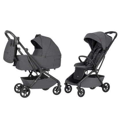 Carucior copii compact Carrello Magia 2.0 CRL-6655 2 in 1 Elm Grey, dimensiuni bagaj de mana, max. 22 Kg, adaptori cos auto