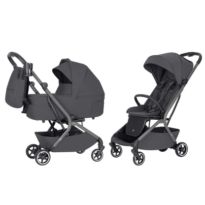 Carucior copii compact Carrello Magia CRL-6555 2 in 1 Elm Grey, max. 22 Kg, dimensiuni bagaj de mana