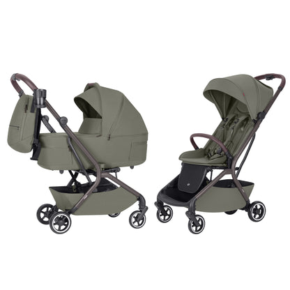 Carucior copii compact Carrello Magia CRL-6555 2 in 1 Malted Green, max. 22 Kg, dimensiuni bagaj de mana