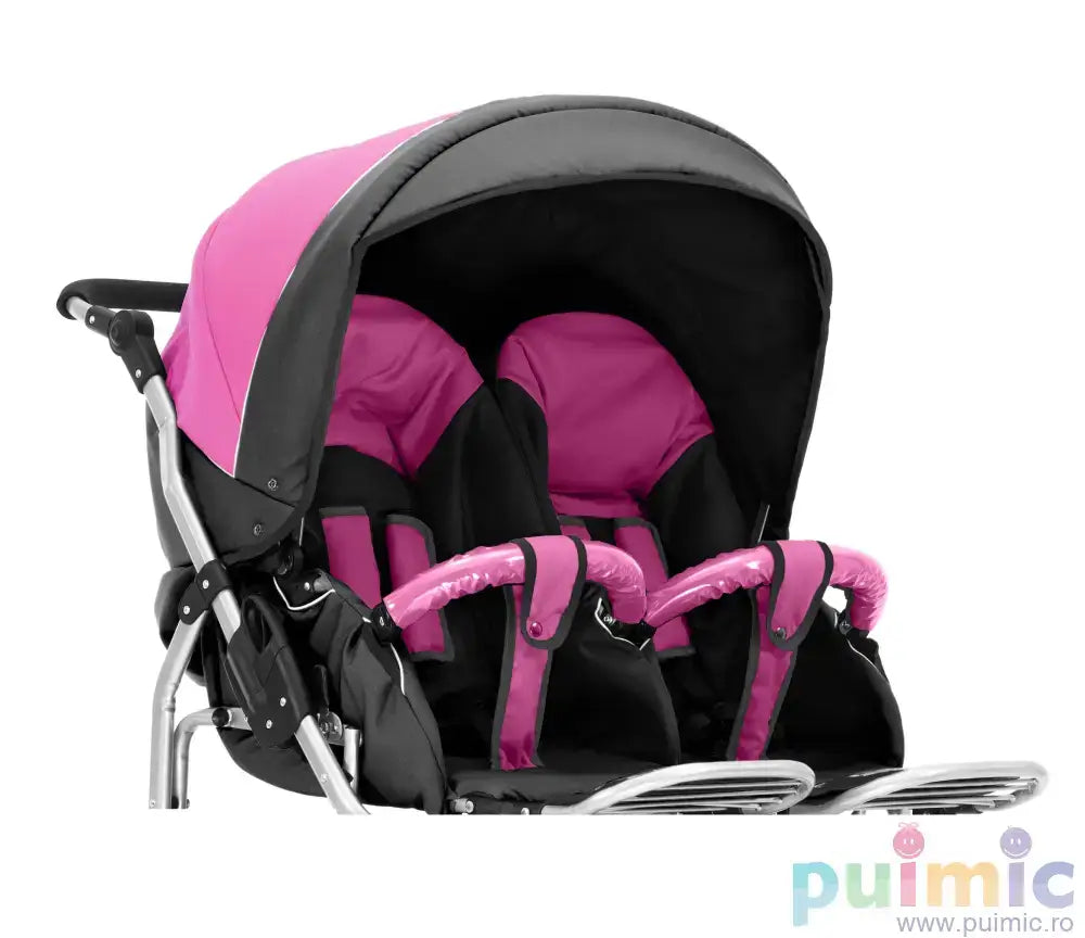 Carucior pentru gemeni clasic Nativo Classico Duo Grafit/Roz model clasic scaune reversibile roti gonflabile mari