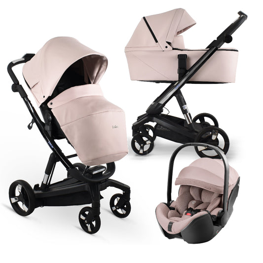 Carucior electric Ibebe iSTOP & DRiVE FOLLOW ME 3 in 1 Textil Roz (ISD111) + Roemer Baby Safe Pro, cu leganare automata, max. 22 Kg