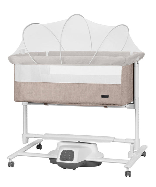Patut leagan electric Carrello Bloom Silk Beige 85x50 cm cu senzor de miscare telecomanda 7 moduri de leganare 5 viteze