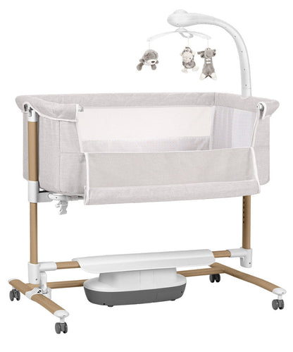Patut leagan electric Carrello Bloom Silk Beige 85x50 cm cu senzor de miscare telecomanda 7 moduri de leganare 5 viteze