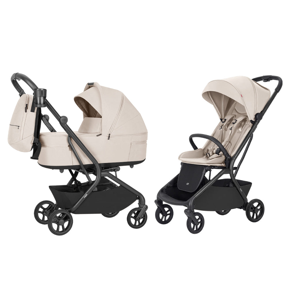 Carucior copii 2 in 1 Carrello Magia 2.0 CRL-6655 Laguna Beige, compact, dimensiuni bagaj de mana, max. 22 Kg, adaptori cos auto