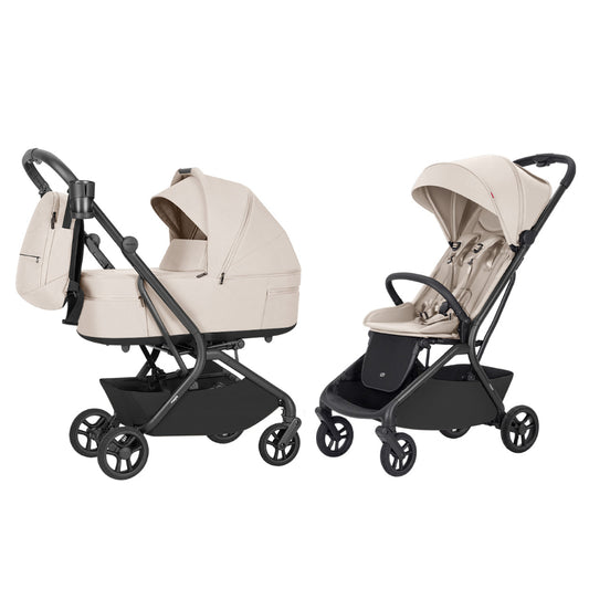 Carucior copii 2 in 1 Carrello Magia 2.0 CRL-6655 Laguna Beige, compact, dimensiuni bagaj de mana, max. 22 Kg, adaptori cos auto