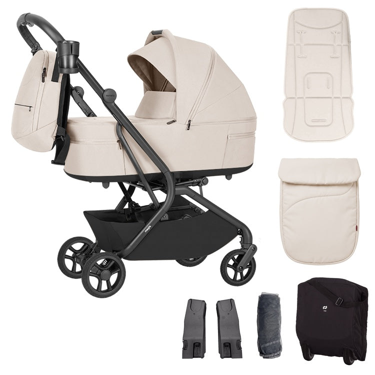 Carucior copii 2 in 1 Carrello Magia 2.0 CRL-6655 Laguna Beige, compact, dimensiuni bagaj de mana, max. 22 Kg, adaptori cos auto