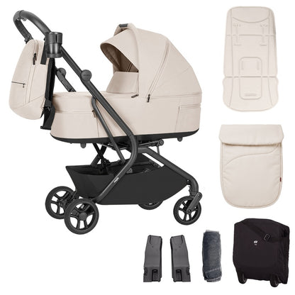 Carucior copii 2 in 1 Carrello Magia 2.0 CRL-6655 Laguna Beige, compact, dimensiuni bagaj de mana, max. 22 Kg, adaptori cos auto