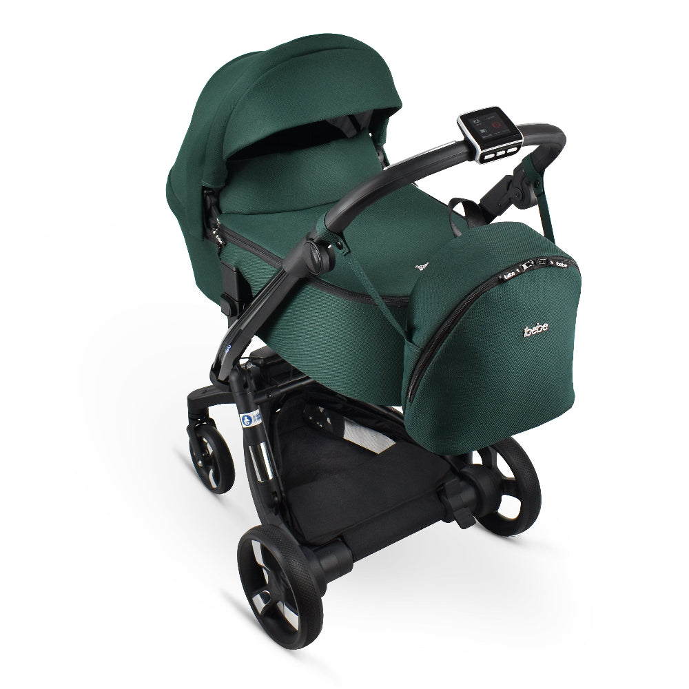 Carucior electric 2 in 1 Ibebe iSTOP & DRiVE FOLLOW ME Textil Verde (ISD106), cu leganare automata, max. 22 Kg
