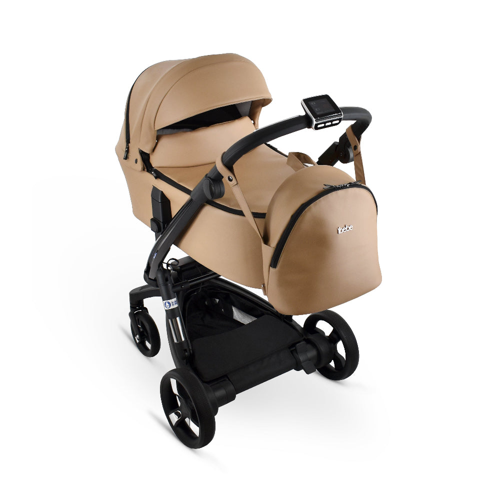 Carucior electric Ibebe iSTOP & DRiVE 2 in 1 Piele ecologica Bej (ISD35) Cybex e-Priam