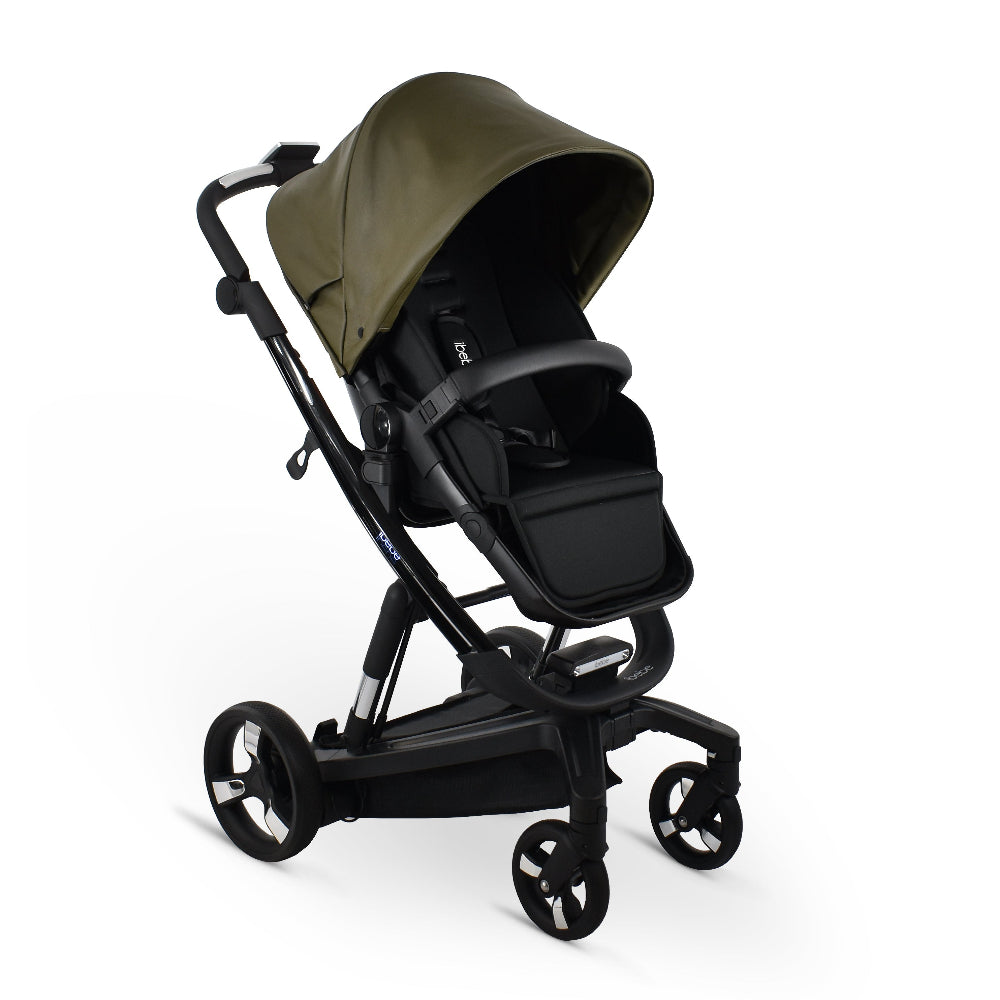 Carucior electric Ibebe iSTOP & DRiVE 2 in 1 Piele ecologica Kaki (ISD38) Cybex Platinum e-Priam