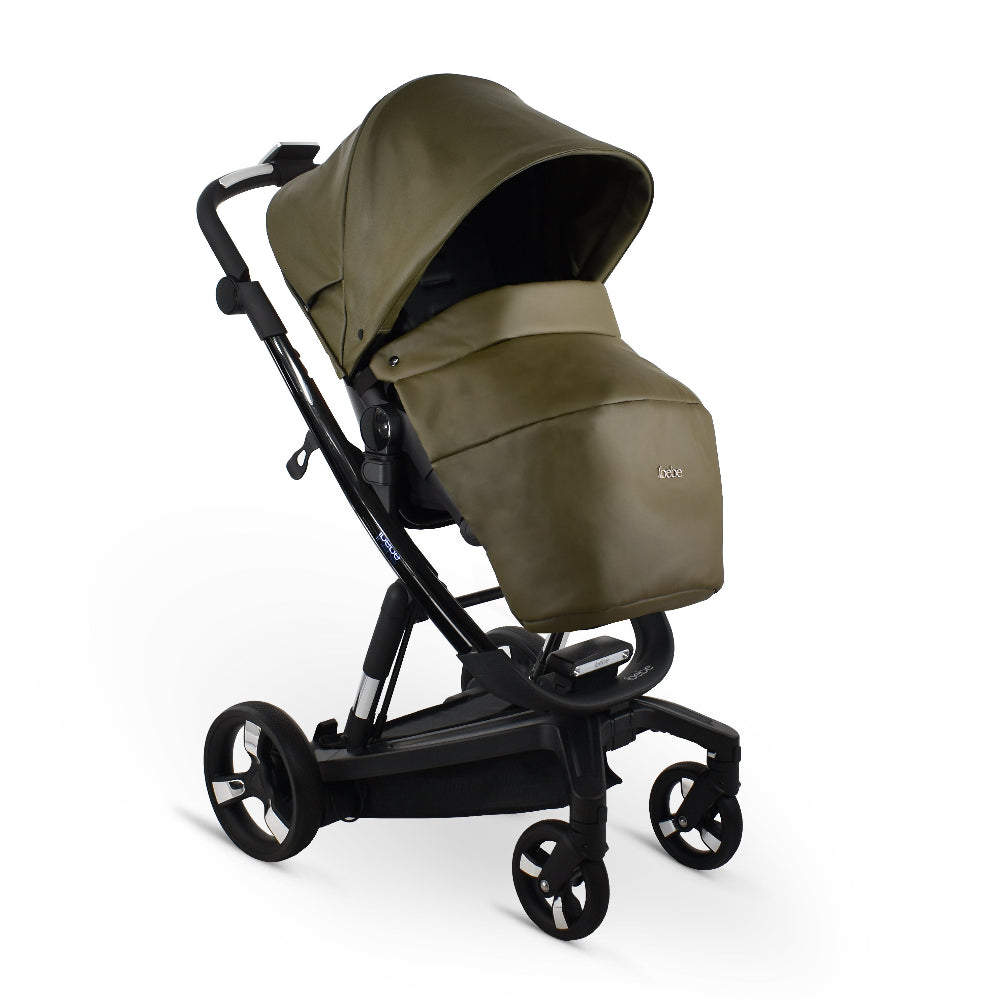 Carucior electric Ibebe iSTOP & DRiVE 2 in 1 Piele ecologica Kaki (ISD38) Cybex Platinum e-Priam