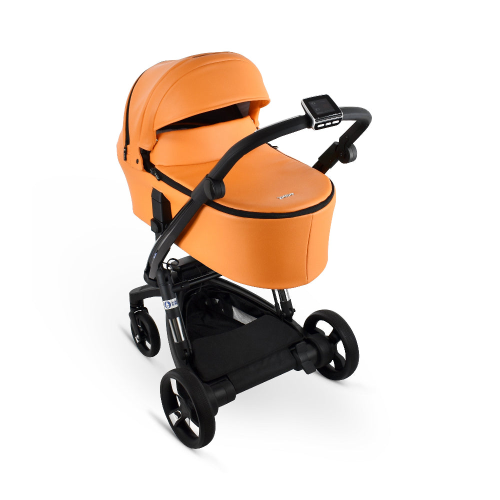 Carucior electric Ibebe iSTOP & DRiVE 2 in 1 Piele ecologica Portocaliu (ISD Orange Eco) Cybex Platinum e-Priam