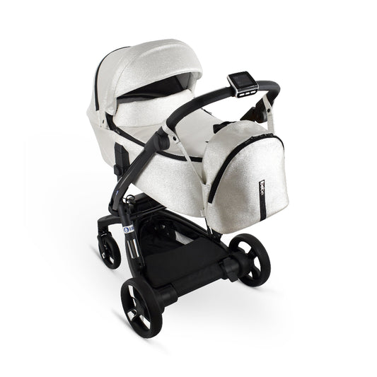 Carucior electric Ibebe iSTOP & DRiVE 2 in 1 Piele ecologica Silver Shine Eco (ISDSilverShineEco) Cybex Platinum e-Priam