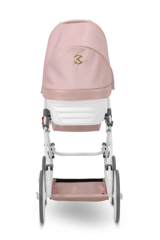 Carucior pentru papusi din piele ecologica Rossie Metallic Pink, 3+ ani