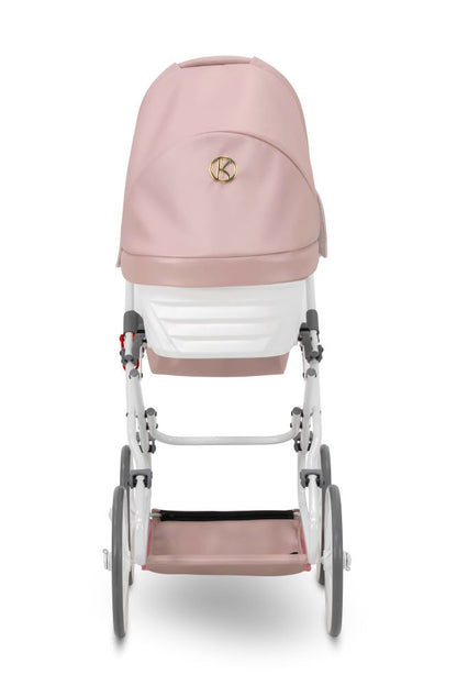 Carucior pentru papusi din piele ecologica Rossie Metallic Pink, 3+ ani