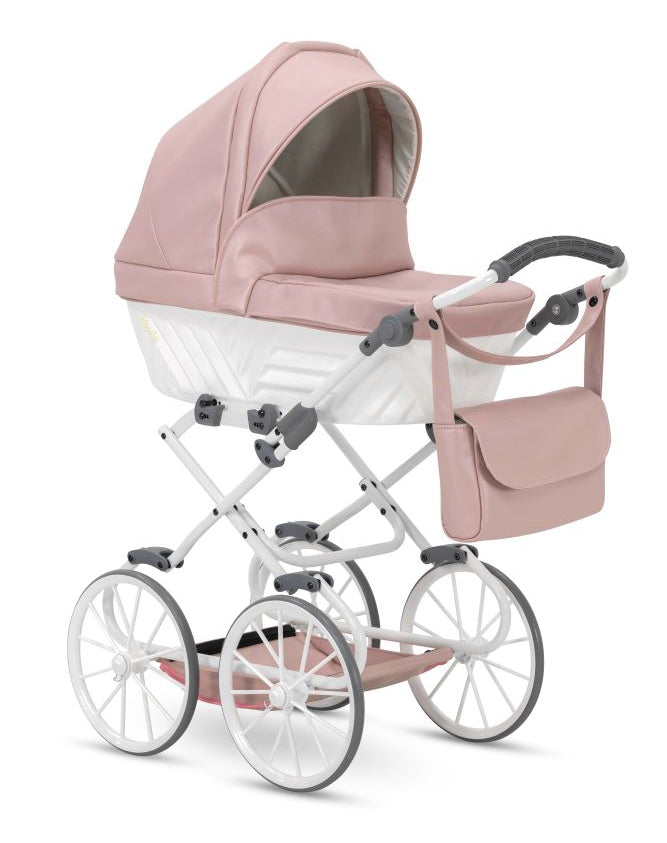 Carucior pentru papusi din piele ecologica Rossie Metallic Pink, 3+ ani