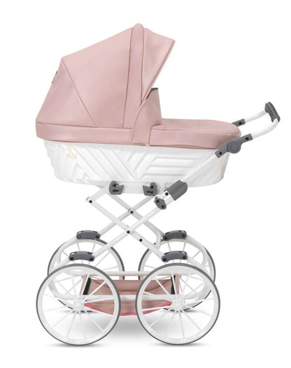 Carucior pentru papusi din piele ecologica Rossie Metallic Pink, 3+ ani