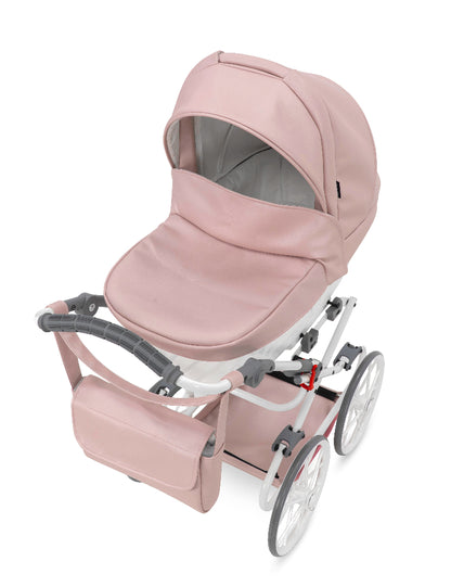 Carucior pentru papusi din piele ecologica Rossie Metallic Pink, 3+ ani