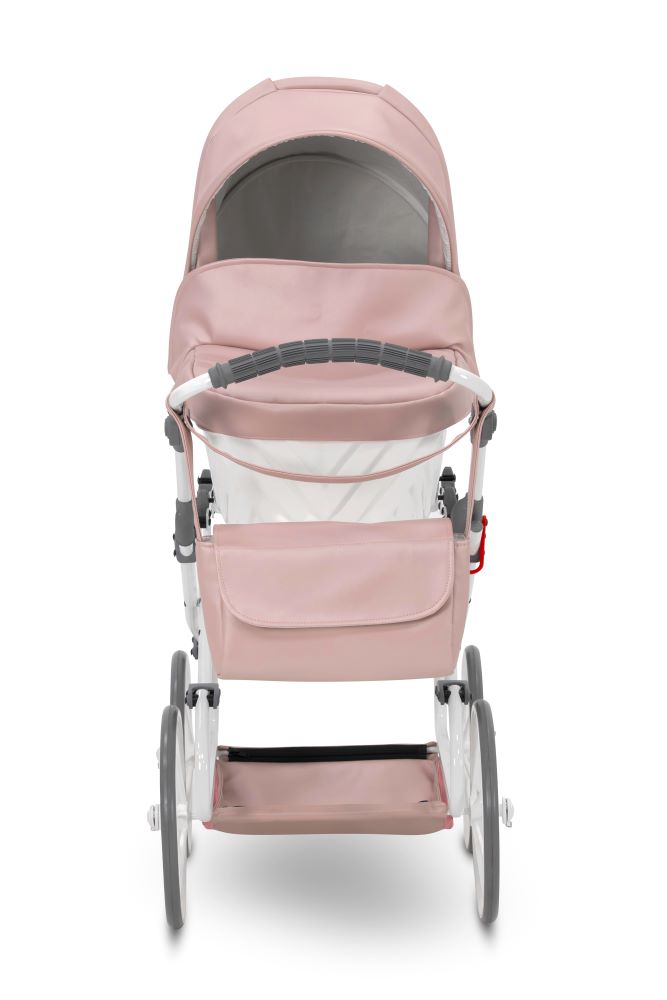 Carucior pentru papusi din piele ecologica Rossie Metallic Pink, 3+ ani