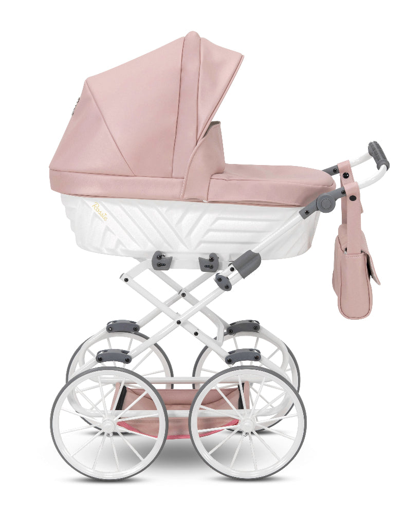 Carucior pentru papusi lux piele ecologica Rossie Metallic Pink