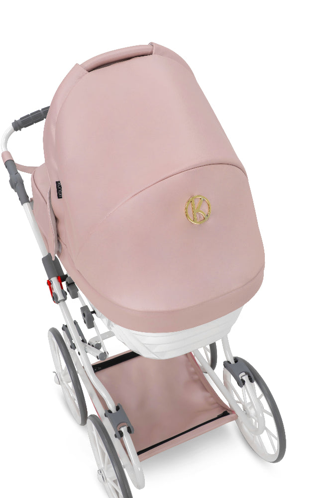 Carucior pentru papusi lux piele ecologica Rossie Metallic Pink, 3+ ani