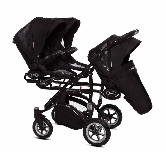 Carucior pentru tripleti BabyActive Trippy Premium (TR-07) 3 in 1 Black