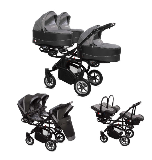 Carucior pentru tripleti BabyActive Trippy Premium (TR-09) 3 in 1 Silver
