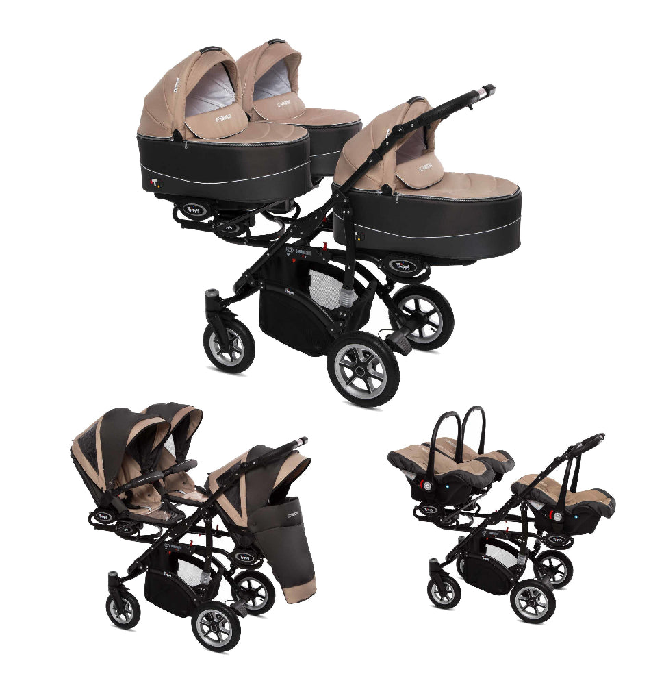 Carucior pentru tripleti BabyActive Trippy Premium (TR-12) 3 in 1 Beige