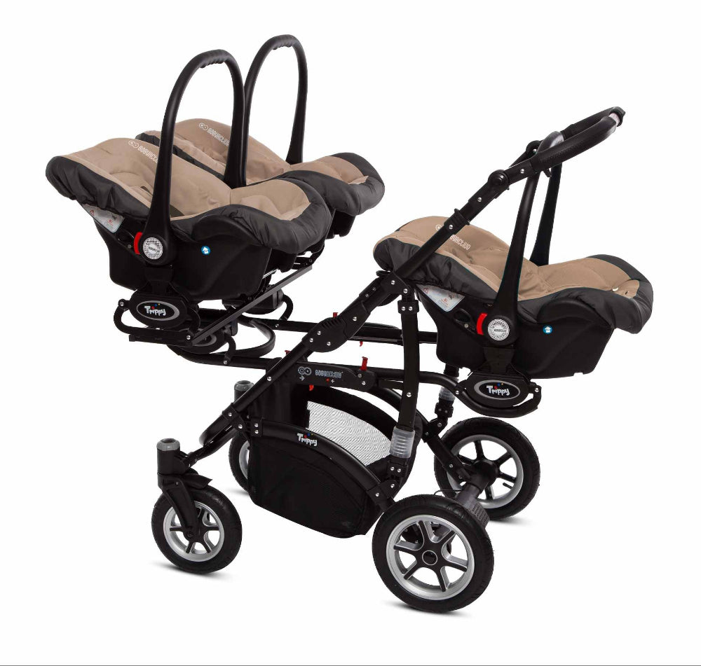 Carucior pentru tripleti BabyActive Trippy Premium (TR-12) 3 in 1 Beige