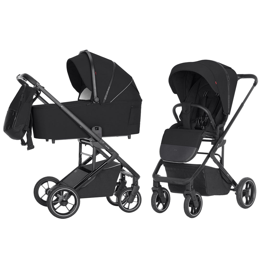Carucior premium compact Carrello Alfa 2 in 1 (CRL-5508) Midnight Black, max. 22 Kg, protectie UV UPF 50, invelitoare picioare