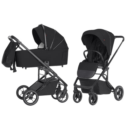 Carucior premium compact Carrello Alfa 2 in 1 (CRL-5508) Midnight Black, max. 22 Kg, protectie UV UPF 50, invelitoare picioare