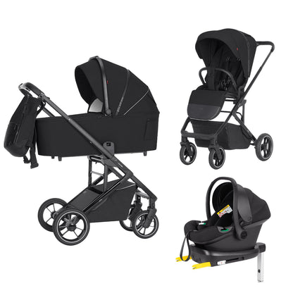 Carucior premium compact Carrello Alfa 4 in 1 (CRL-6507) Midnight Black, max. 22 Kg, protectie UV UPF 50, invelitoare picioare