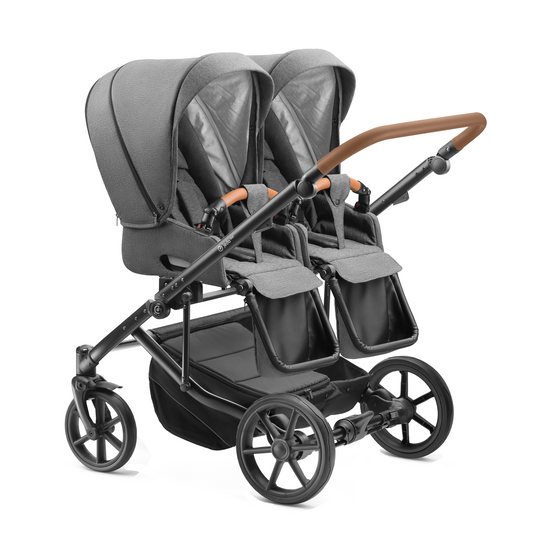 Carucior pentru gemeni Jedo Duo Modular Gri/Cognac reversibil cadru de aluminiu latime 79,5 cm carucior-gemeni