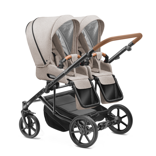 Carucior pentru gemeni Jedo Duo Modular Bej/Cognac reversibil cadru de aluminiu latime 79,5 cm carucior-gemeni
